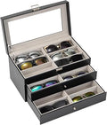 3-layer Sunglasses Storage Organizer, 18 Slots Leather Sunglass Box Multiple Pairs Eyeglass Cases Eye Glass Eyewear Display Holder for Men Women, Valentine's Day Gift -Black